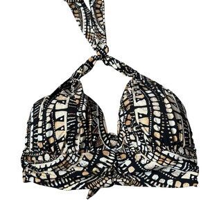 Kenneth Cole Black and Gold Patterned Bikini Top Size 38B/C